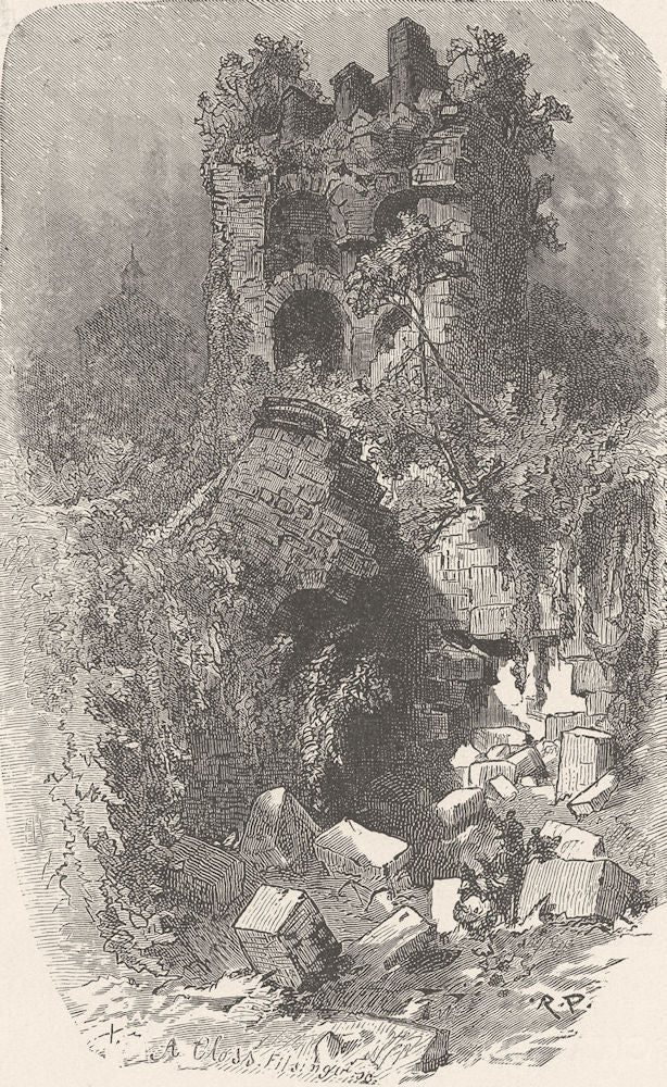 GERMANY. Blasted tower, castle of Heidelberg 1903 old antique print picture